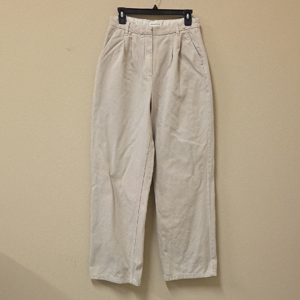 Abercrombie&Fitch High-Waist  Wide Leg Cotton Khakis Trousers in  Beige 28/6